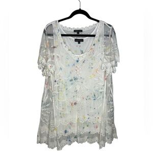 The Pyramid Collection Sheer Lace Artsy Paint Two Piece Dress Size MDL